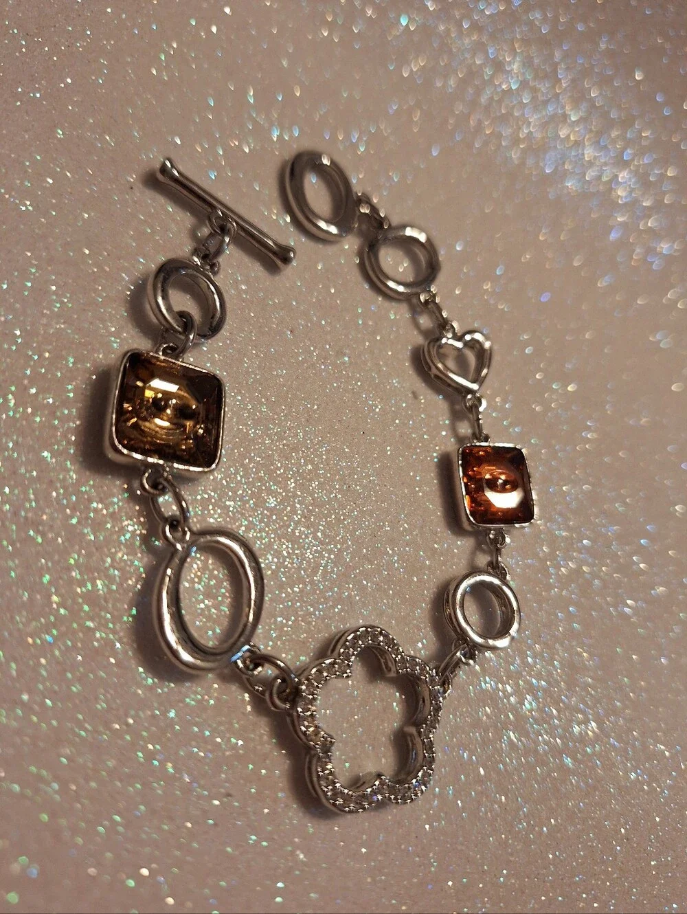 Flower Crystal Toggle Bracelet